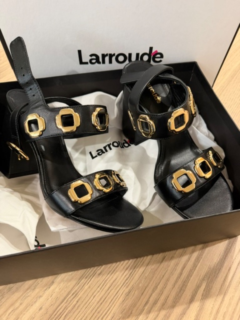Larroude Milan Hi Sandal In Black Leather Size 7 New — image 2 of 8